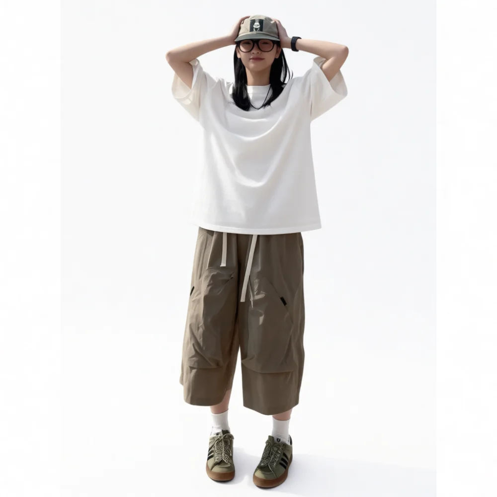Casual Cargo Shorts Men Japanese Retro Style Loose Pockets Quick Dry Fabric Lightweight Sportswear Outdoor Beach Bottoms Daily