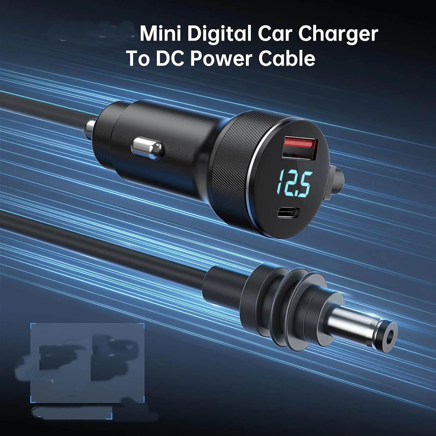 

Mini Digital 4th Gen Display Car Charger for Cigarette Lighter Port Power Cable Fast Charging 30-35w USB C/A Port To DC 12-24v
