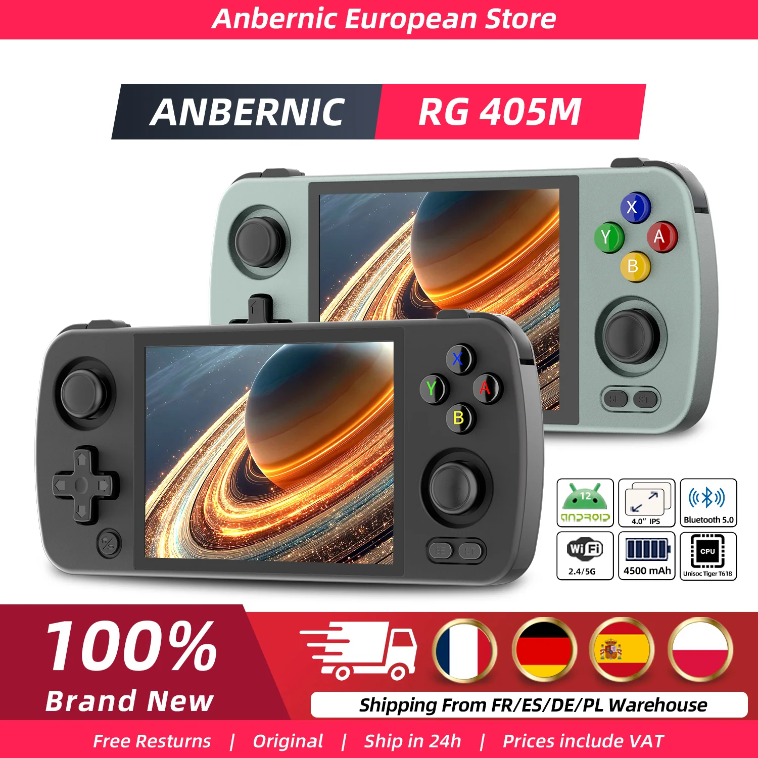 Consola de juegos retro portátil Anbernic RG405M con pantalla táctil IPS de 4 pulgadas, Android 12, cuerpo de aleación de aluminio con joystick Hall y 4500 mAh