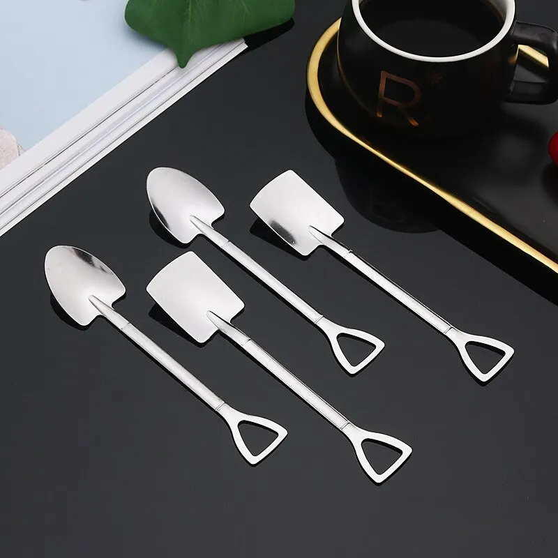 1PC a Pack Stainless Steel Creative Coffee Shovel Ice Cream Dessert Retro Cute Square Head Spoon Tableware Set Kitchen Gadget