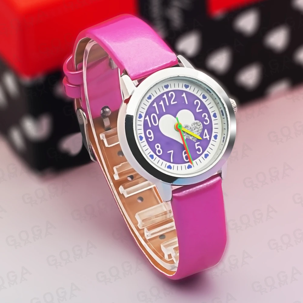 Kinder Horloge Kawaii Love Girl Quartz Horloge Zacht Lederen Kleurrijke Handen Jongens En Meisjes Kinderen Horloge Kerstcadeau