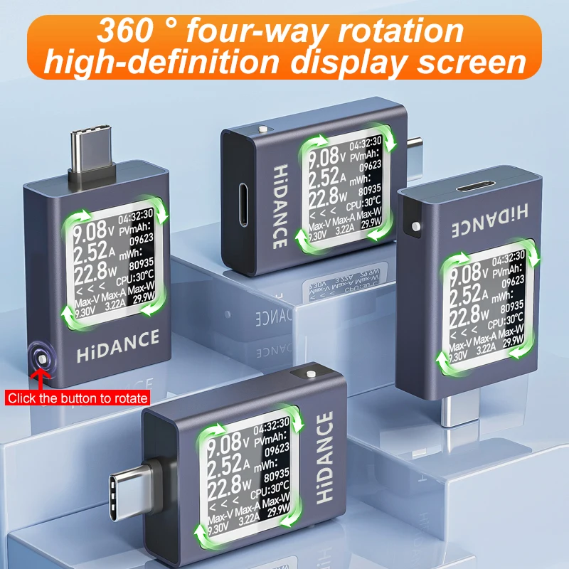 Probador de 13 en 1, Medidor Digital de Voltaje y Corriente DC 4.5-50V 0-12A, Vatímetro con Puerto Tipo C para Carga de Celular PD3.1 5