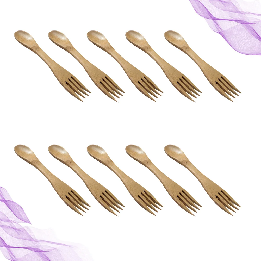 

10Pcs Bamboo Spork Combo Eco-Friendly Lightweight Vintage Spoon Fork Multi-Use Camping Utensils for Kids Home Travel
