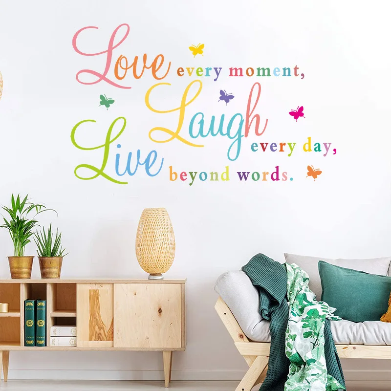 LOVE LAUGH LIVE Wall Sticker Color English Butterfly Bedroom Living room Background Home Decoration Decals Wallpaper Stickers