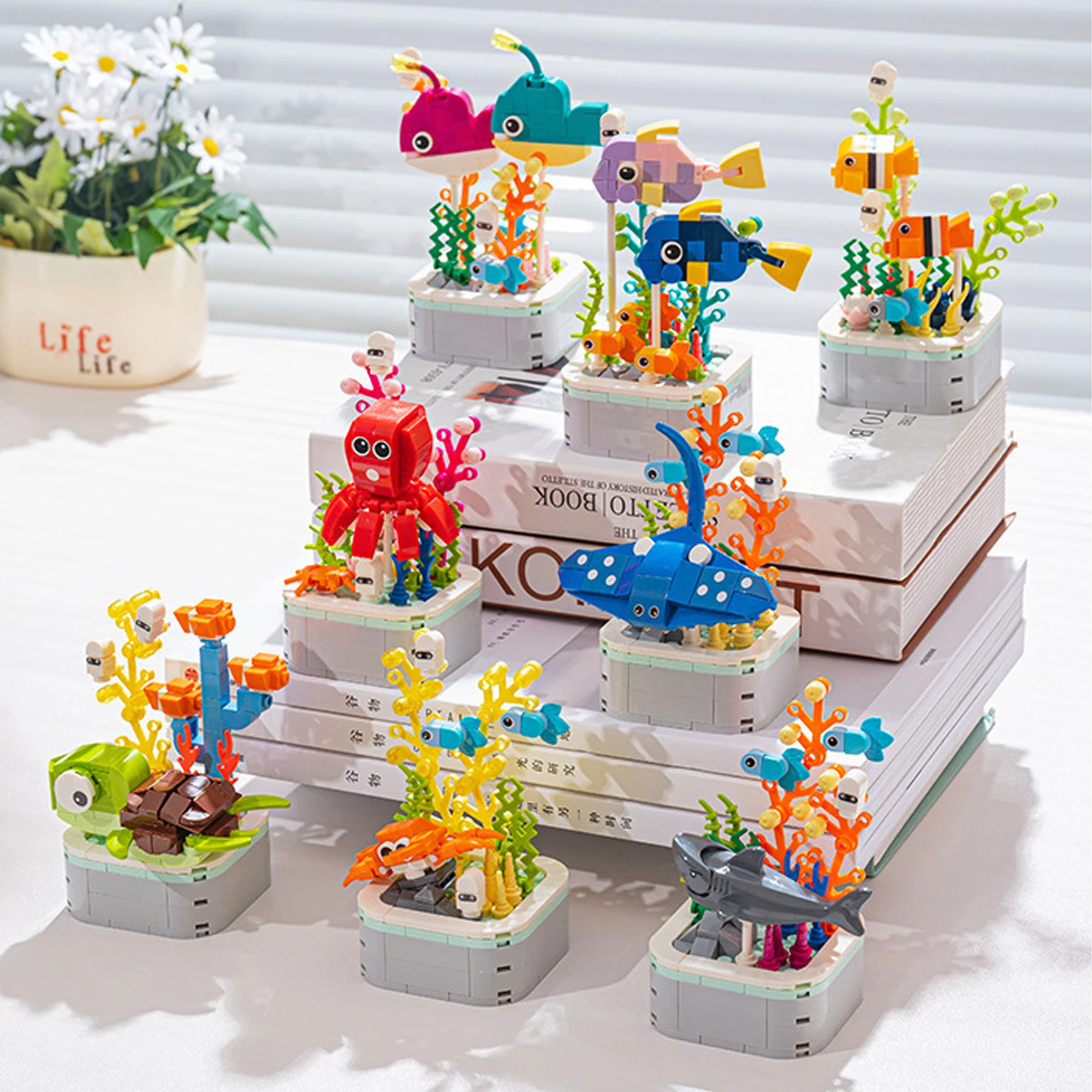 

Sea Creatures With Flowers Block Set, Sea Creatures Building Toys, Building Blocks Flower Brick Toys Creative Project