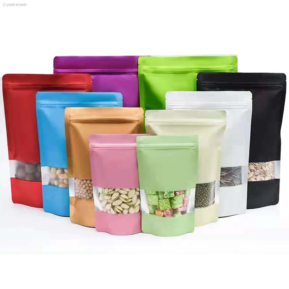 

100Pcs/Lot Zip Lock Colorful Aluminum Foil Stand Up Bag with Frosted Window Resealable Doypack Food Chocolate Coffee Pouches