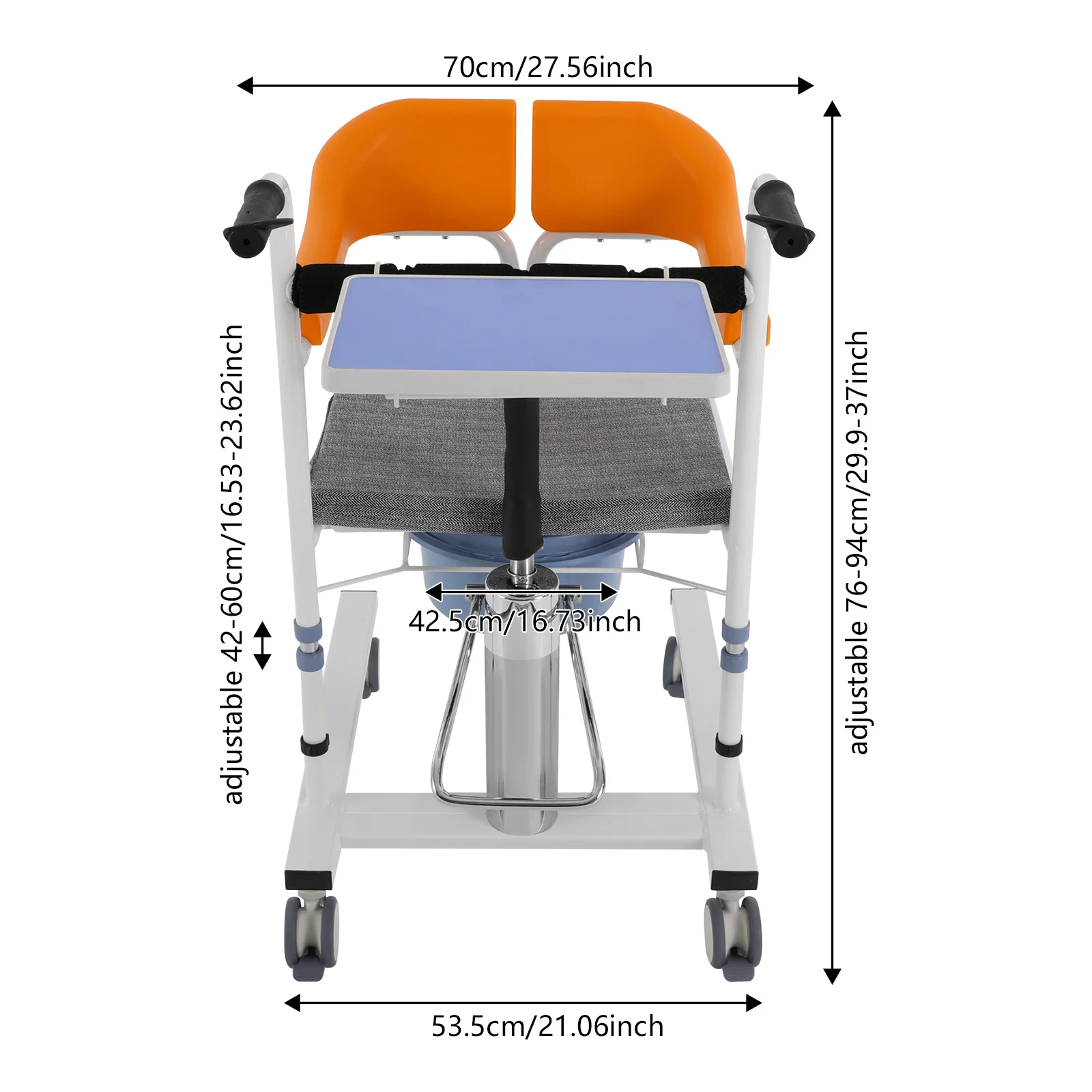كرسي التمريض الهيدروليكي لرفع المريض مع كرسي المريض ABS للمرحاض كرسي متحرك محول هيدروليكي مع عجلات الفرامل #5