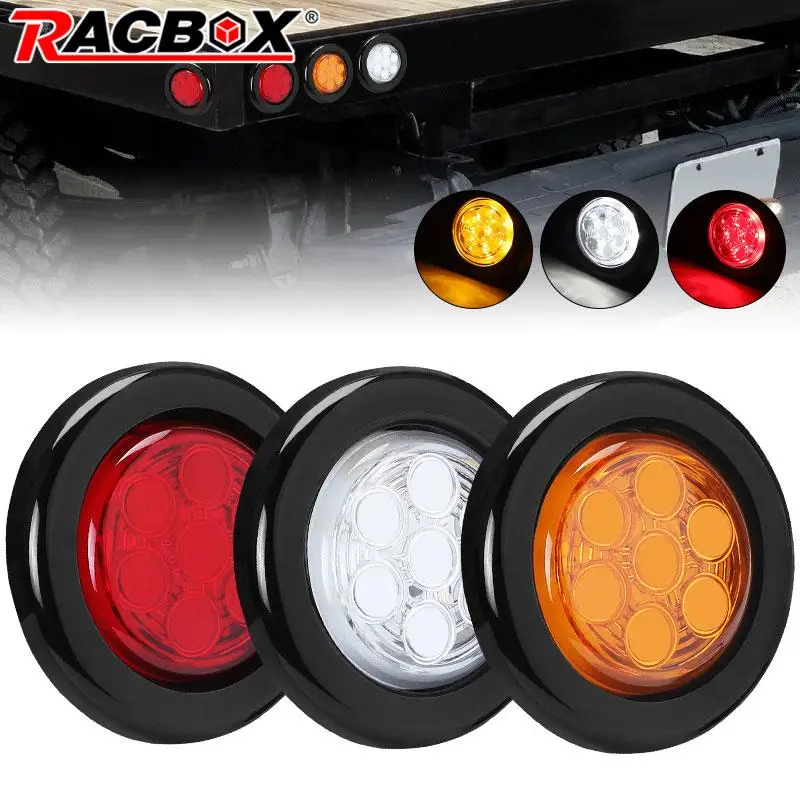 12V 2 inch Round Rubber LED Side Marker Lights Flush Mount Turn Signal Light Stop Lamp For Car Truck Trailer Tractor Pickup Bus