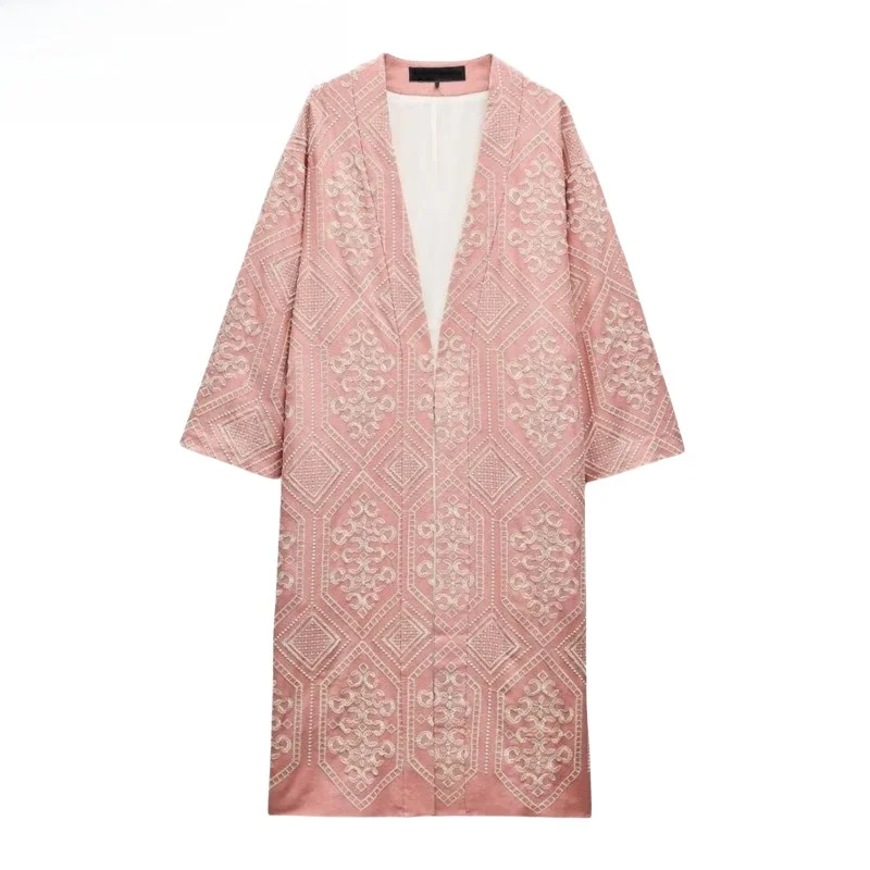 

Новое осеннее женское длинное пальто-кимоно V-Ne с вышивкой Vaion Sle средней длины, повседневная свободная ветровка