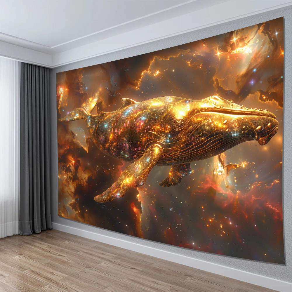 Cosmic Whale Tapestry 2D Digital Print Polyester Wall Hanging Living Room Bedroom Office Decor with Hooks