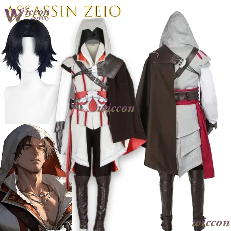 Wonka Cos Store Creed Ezio Auditore Cosplay Costume Black White Full Set For Men Ready Stock Free Shipping Halloween Comic Con view 3