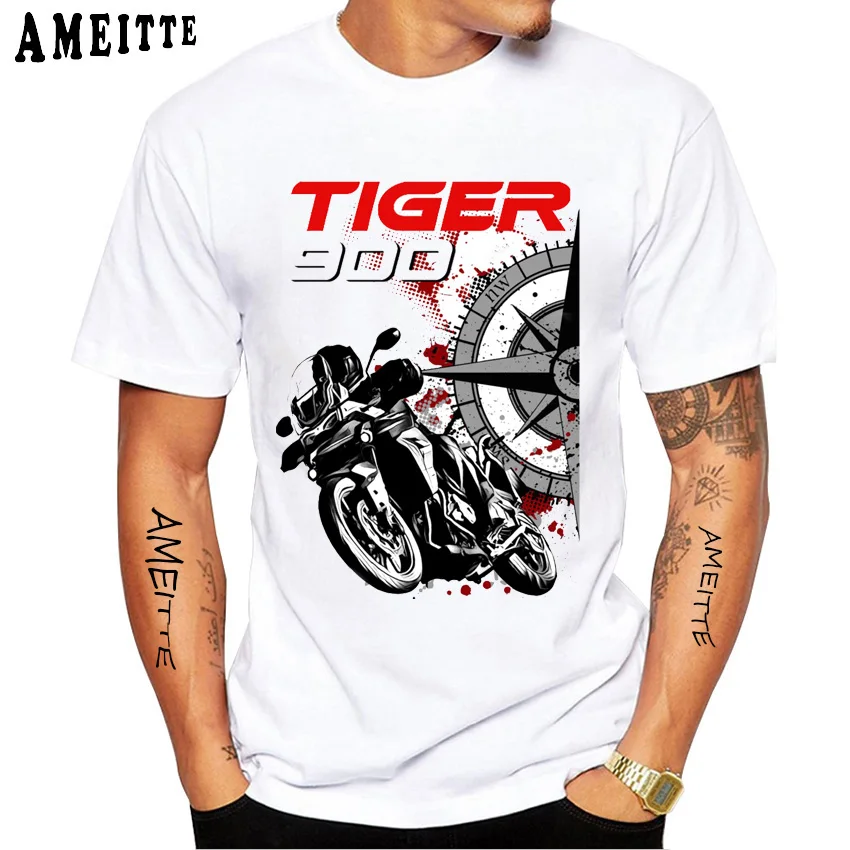 New Summer Men Short Sleeve Tiger 800 900 1200 Classic Design T-Shirt Motorcycle Sport  Print White Casual Boy Rider Tees