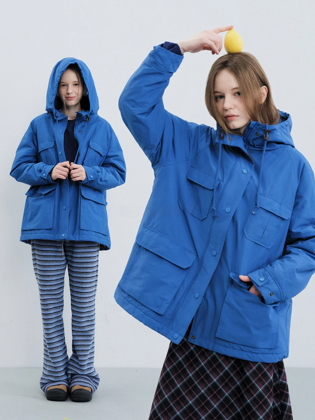 

Kokoasoko Casual Loose Hooded Parka Coat Women's Spring Autumn 2026 New Sle ort Outerwear Polyester Fiber