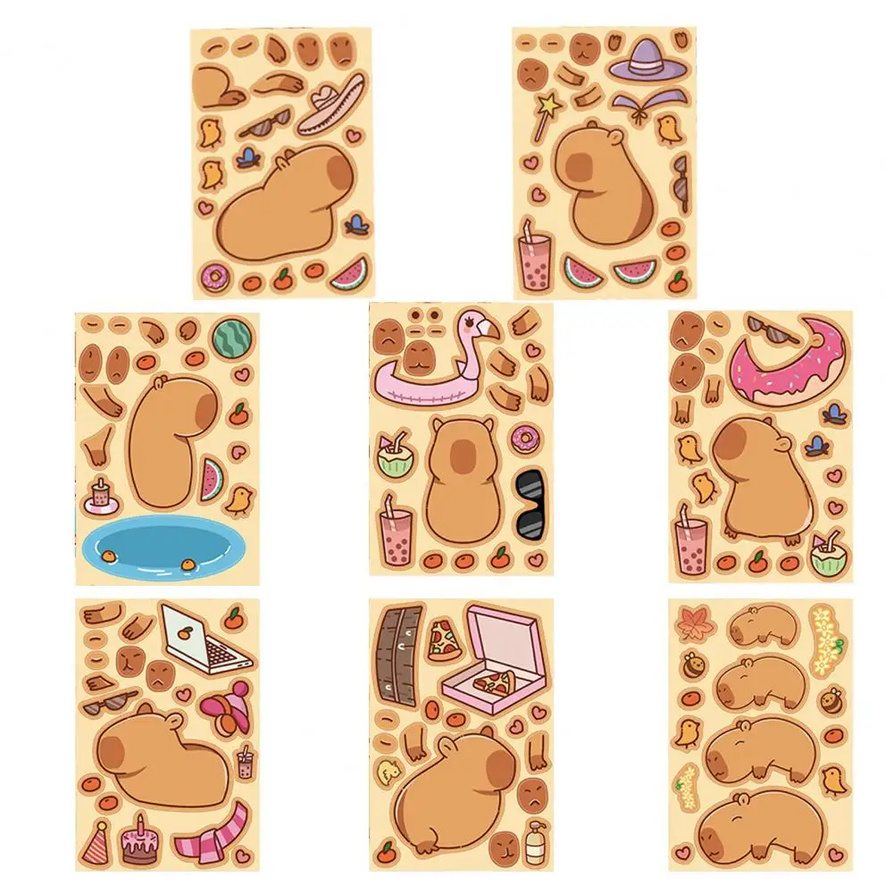 Autocollants de dessin animé Capybara pour enfants, autocollants durables vibrants, motifs de dessin animé mignons, bouteille d'eau étanche, papeterie