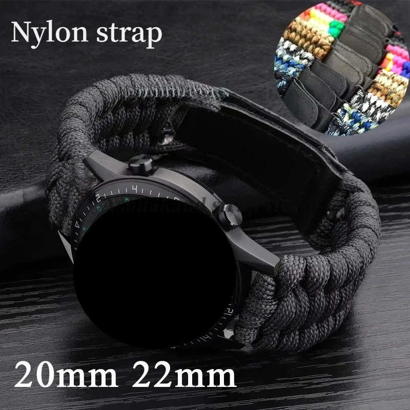 20mm 22mm Nylon Strap Sport Braided WatchBand for Samsung Galaxy Watch 7/6/5/4 Strap for Huewei Watch GT5/5Pro/4/3 Men Bracelet