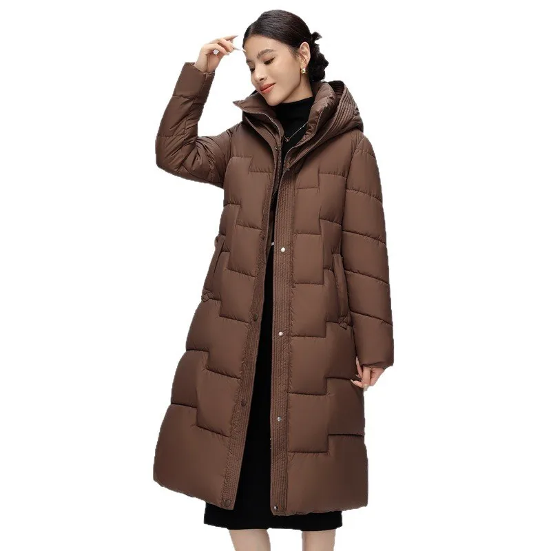 Women's Hooded Cargo Padded Jacket Long Sleeve Loose Fit Zipper Closure Solid Color Casual Coat Female Down Coats And Parkas