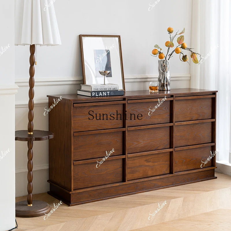 Retro solid wood dining side cabinet, living room against the wall, drawer storage cabinet  FT