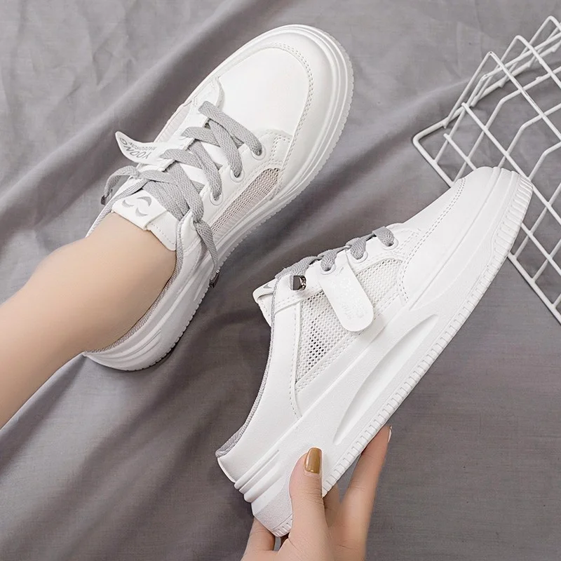 2023 Women Shoes Canvas Tenis Casual Half Slippers Flats Female White Mules Backless Sneakers Mesh Breathable Fashion Loafers