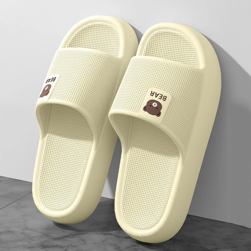 Cute Bear Thick Platform Slippers Women Comfortable Eva Soft Sole Non Slip Home Slides Woman Outdoor Cloud Slippers Couple Shoes view 4