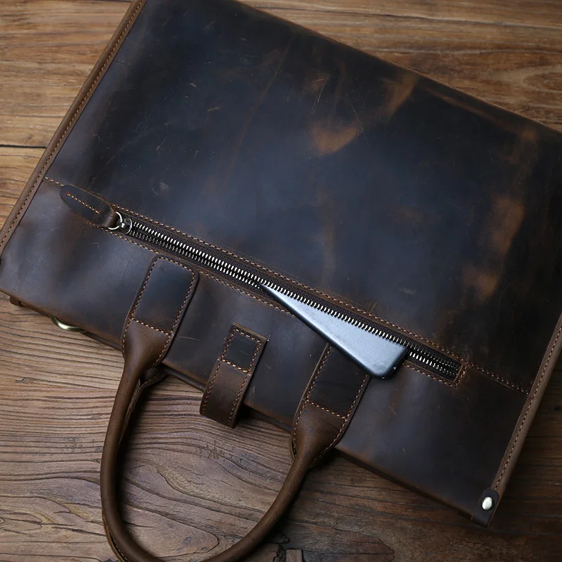 Nzpj Vintage Echt leder Herren Aktentasche natürliche Rindsleder Handtasche verrückte Pferd Leder Computer tasche lässige Umhängetasche – Detail 12
