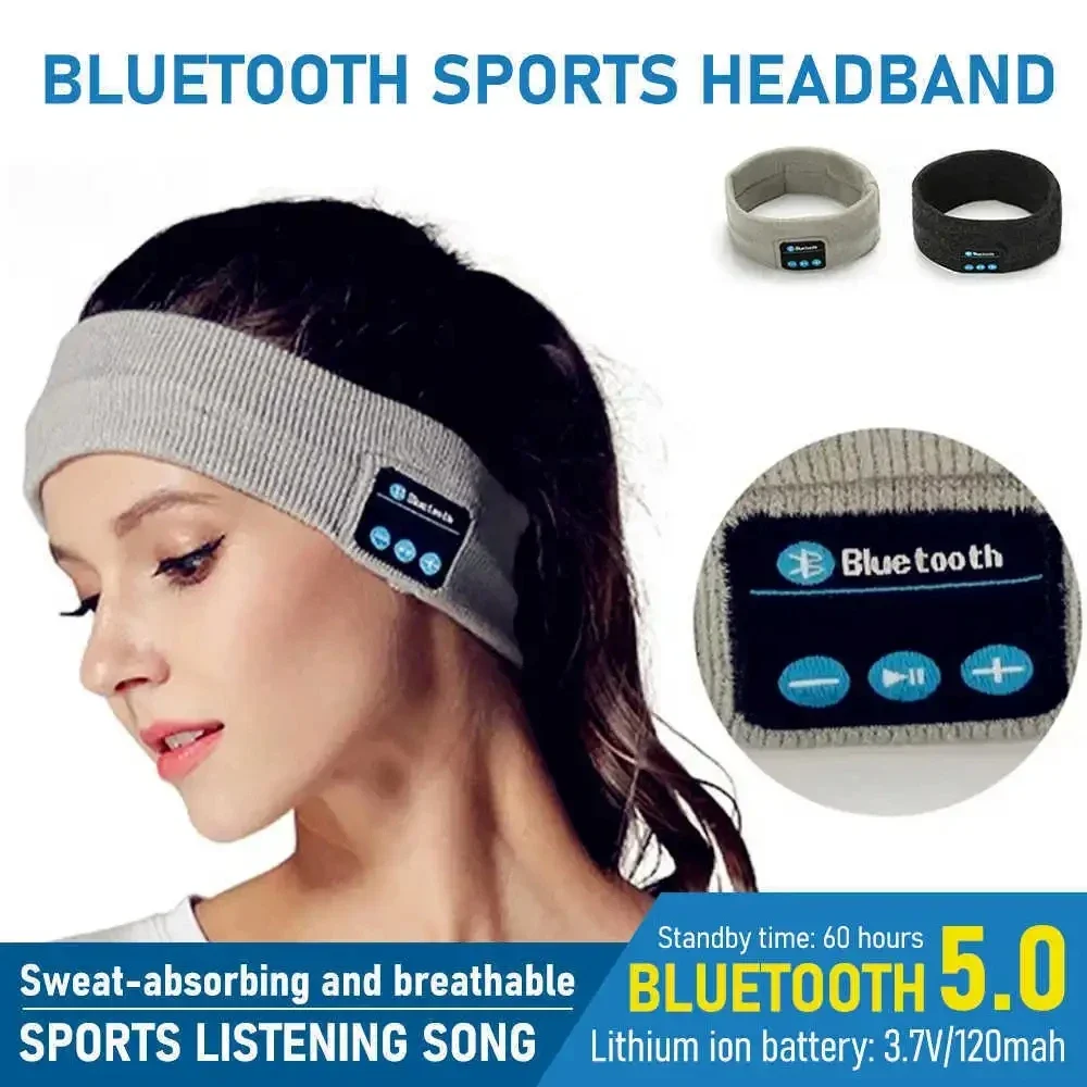 Wireless Stereo Bluetooth 5.0 Headphones Running Sleeping Earphone Headset Knit Sports Music Headband Eye Mask With MIC