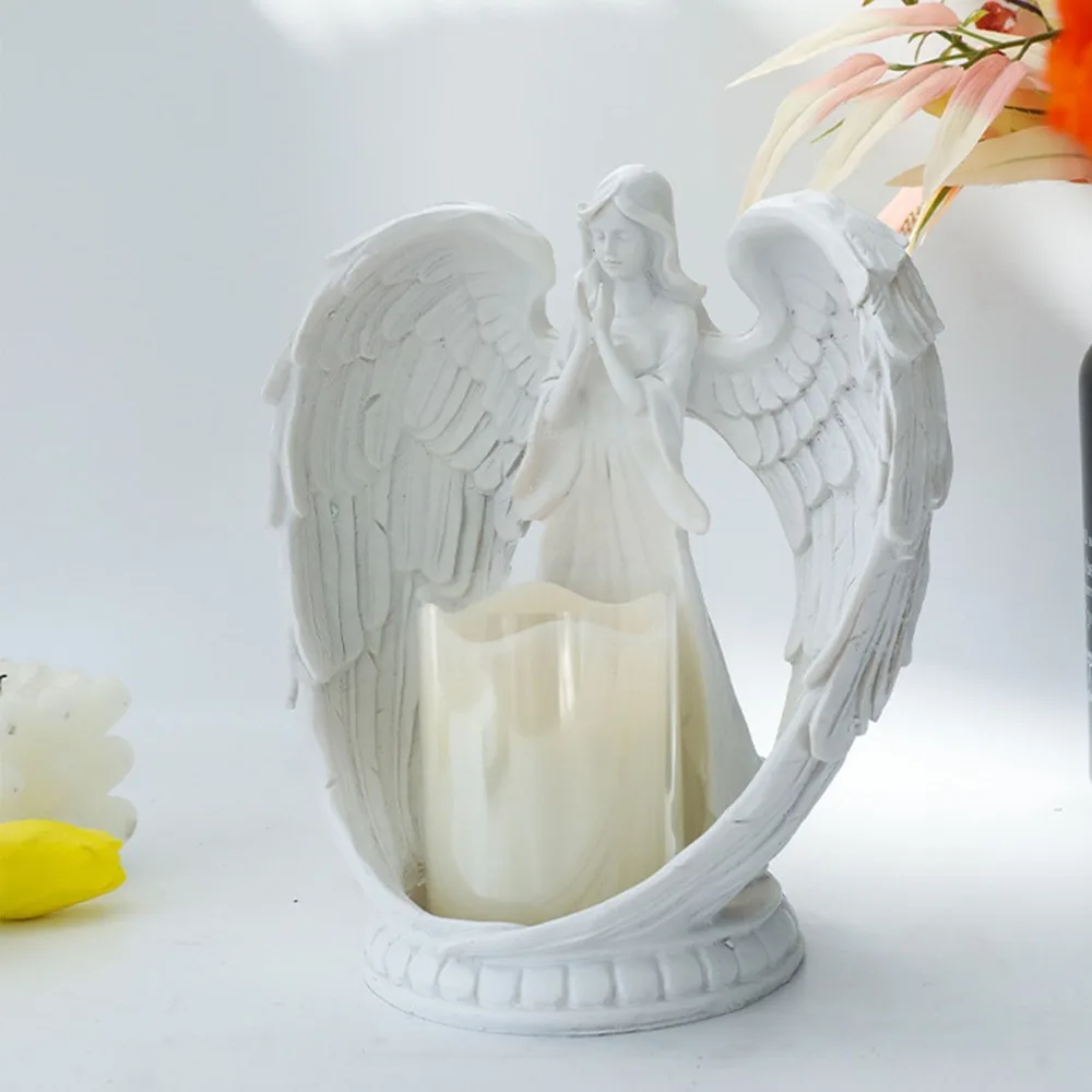 Resin Resin Carved Figure Candle Holder Decor 4.53x5.71in White Sculpture Aromatherapy Candle Display Stand Angel
