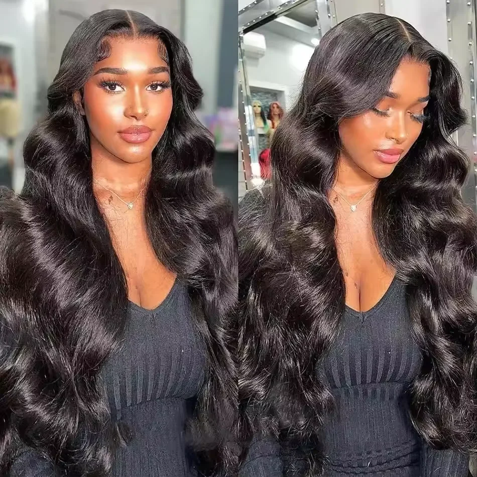 

52 Inches Natural Color Body Wave Human Hair Wigs 200 Density 13x6 360 HD Transparent Lace Frontal Wigs For Women