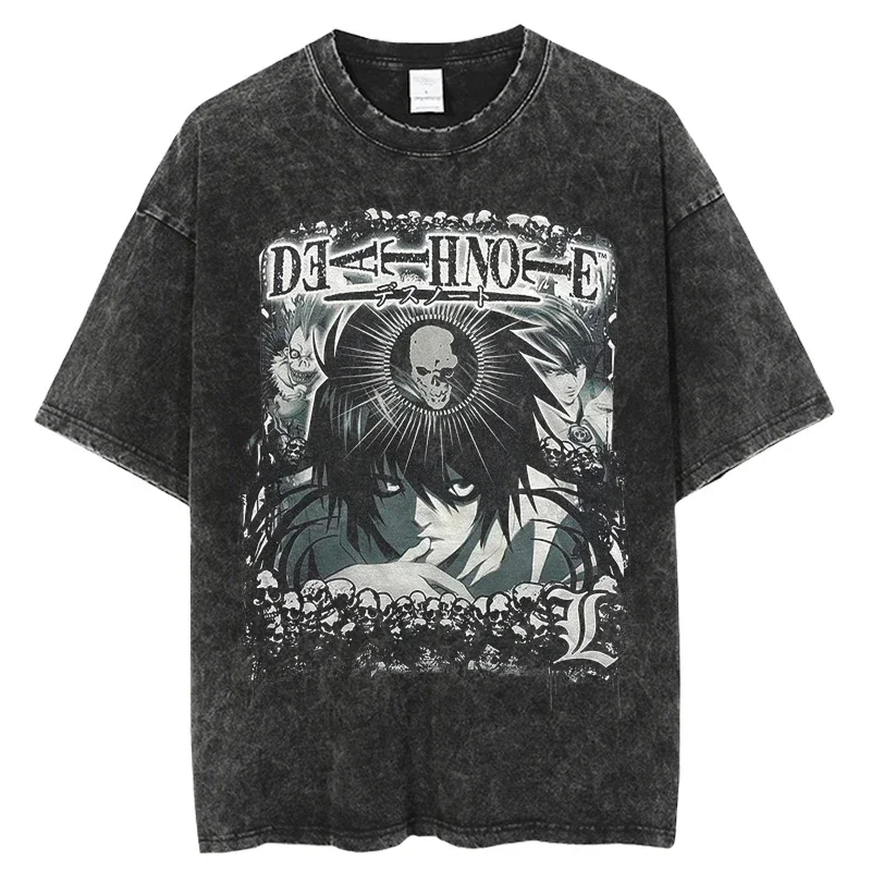 

Death Note Anime T Shirt Men Vintage Washed 100% Cotton T Shirts for Men Hotsale Hip Hop Streetwear Harajuku Male T-shirt