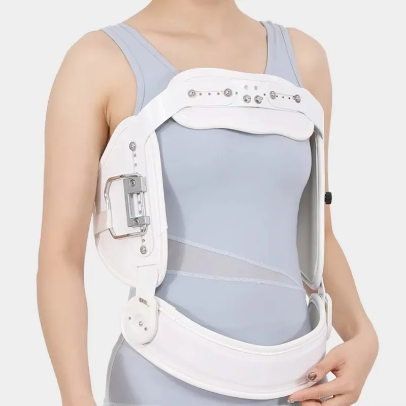 Spinal traction, adjustable thoracic support, thoracolumbar fixation device made of high-strength PE