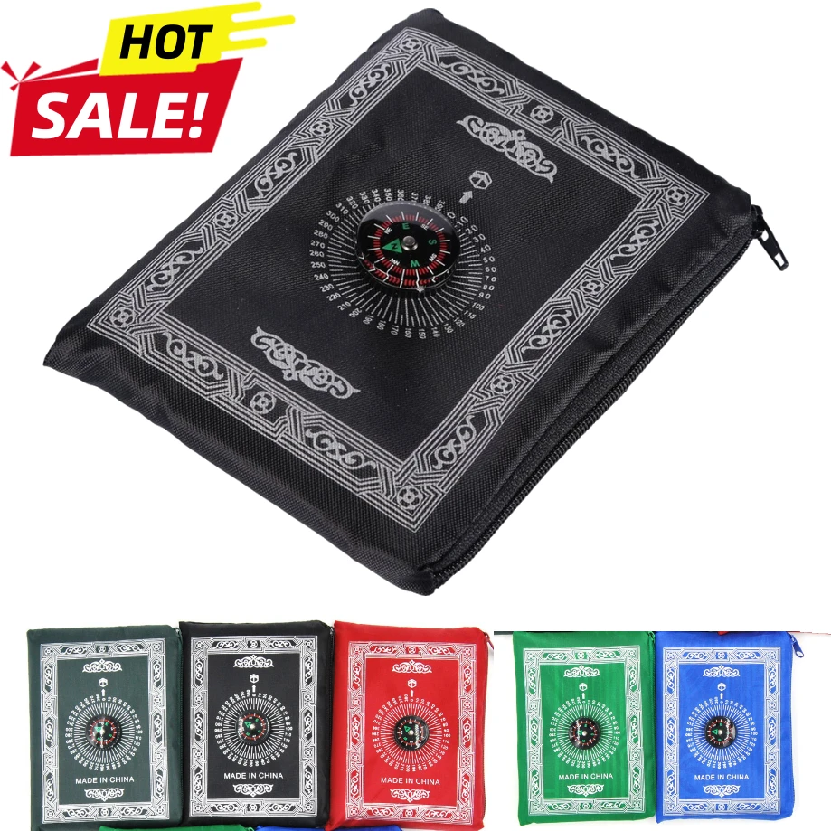 2/1pcs Prayer Rug Polyester Portable Braided Mats Simply Print with Compass In Pouch Travel Home New Style Mat Blanket 100x60cm