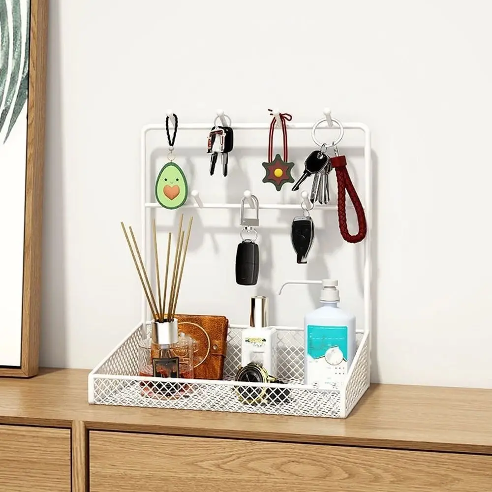

Multi-Function Iron Cosmetics Storage Rack with Hooks Simple Desktop Tray Creative High-capacity Bathroom Shelf Anklets