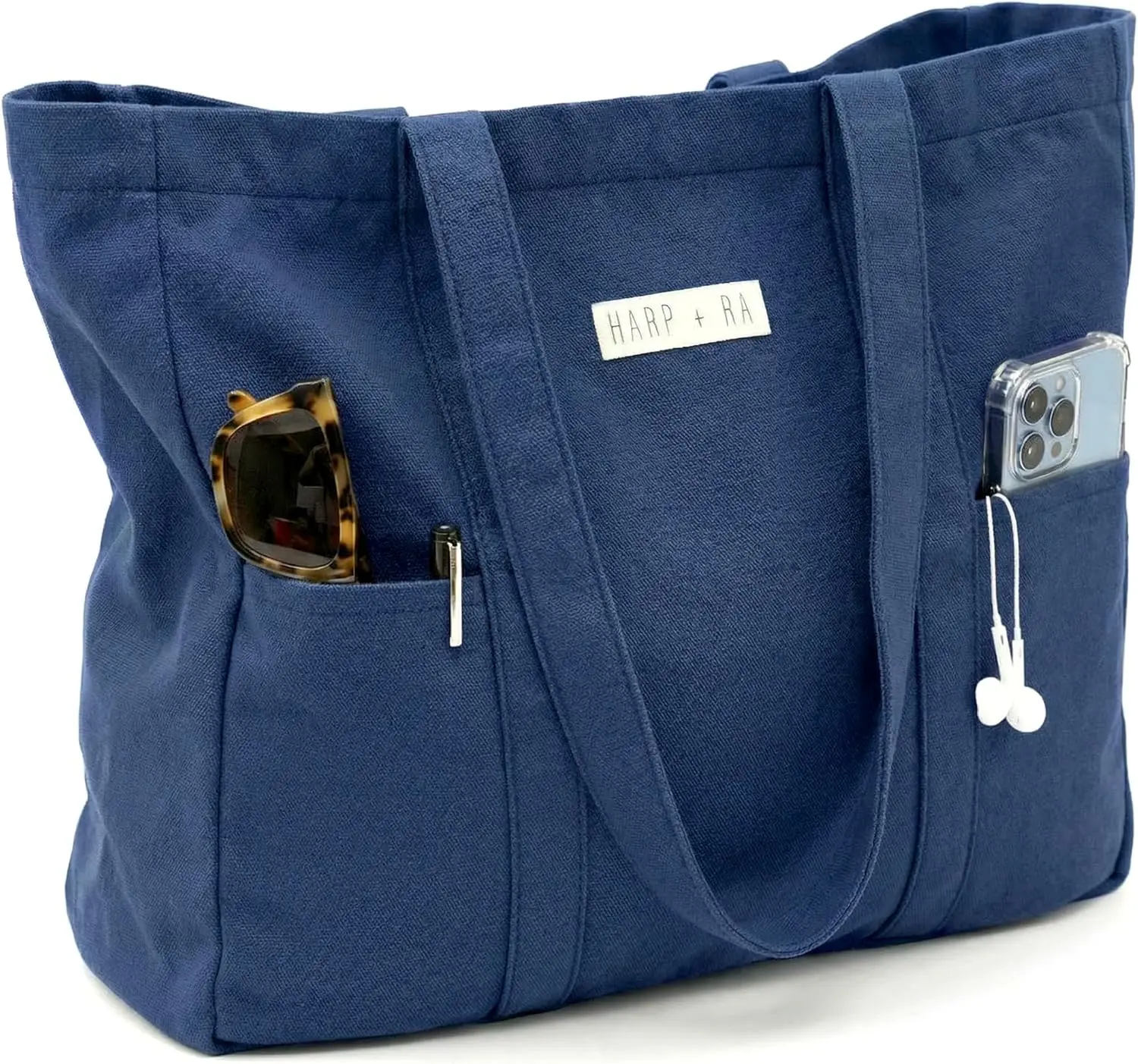 

Extra Large Canvas Tote Bag for Women, Open Top with Pockets, Fits Laptop, Ideal for Work Gym Beach