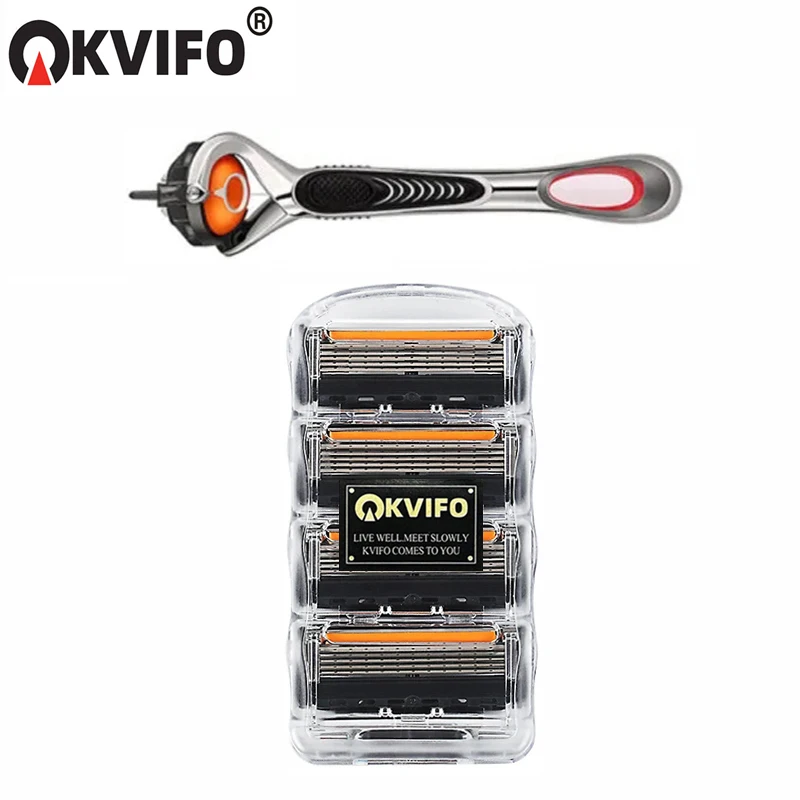 KVIFO High Quality 5-ply Razor Manual Shaving Blades Men Face Shaving Razor Replacement Cutter Heads & Razor Holders Sets