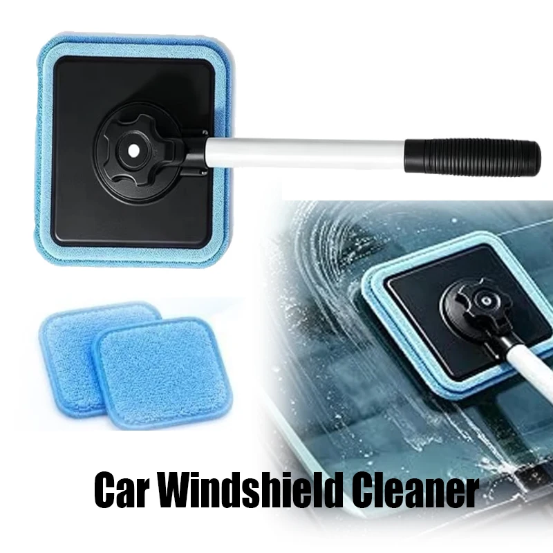 Magnetic Car Windshield Cleaner with Extendable Handle Dual Lock System Detachable Streak-Free Pads Window Cleaning Tool