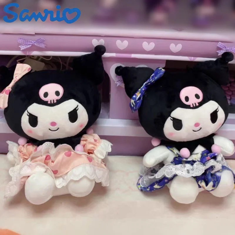 

25 см Sanrio Kawayi Kuromi плюшевая игрушка мягкая кукла Черная кружевная горничная наряд серии мультфильм милый декор комнаты детские подарки на день рождения
