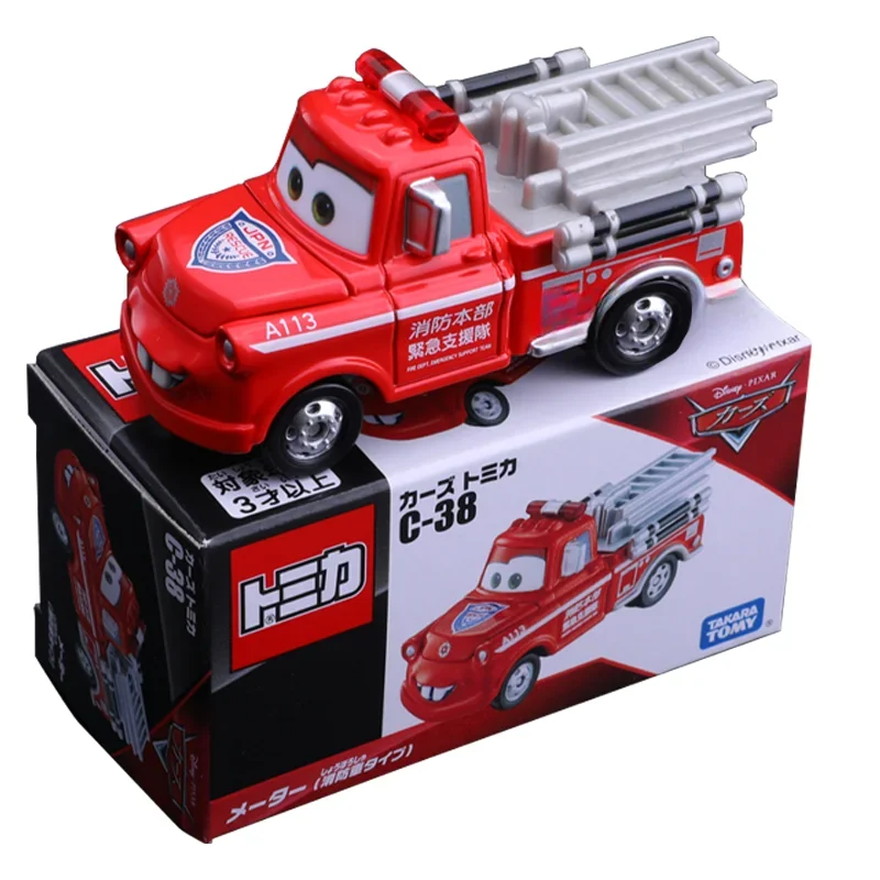 TAKARA TOMY-coche de policía Tomica de Disney, C-36, Rayo McQueen, C-38 Mater, Motor de juguete de aleación, modelo de Metal fundido a presión, regalos