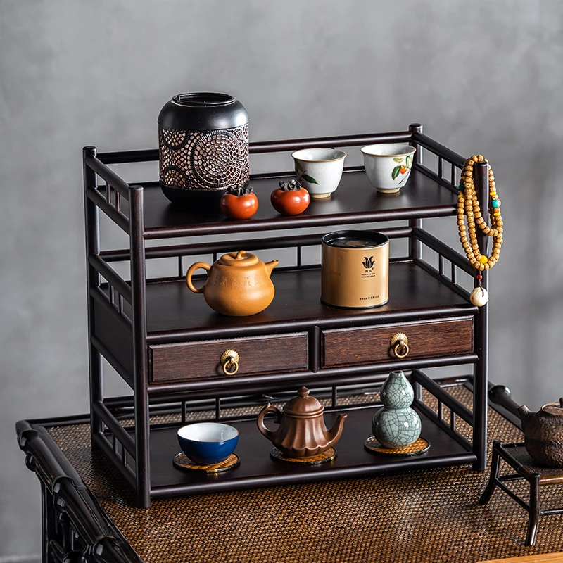 Bogu rack Solid wood Chinese desktop tea stand Tea cup set storage table Teapot