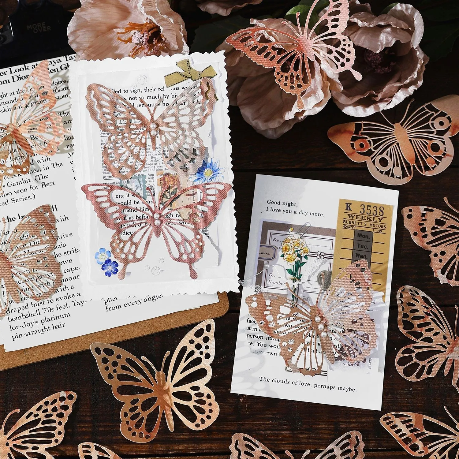 10 Pcs Vintage Cutout Lace Scrapbook Paper Flowers Butterfly cutout Decorative Paper DIY Craft Paper  Stationery For Journaling