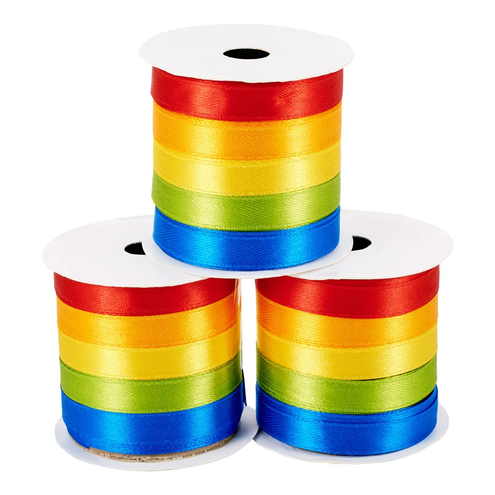 3 Rolls Rainbow Color Polyester Ribbon Solid Color Set DIY Christmas Home Decor Bow Make Crafts Card Gifts Wrapping Flowers