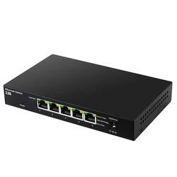 12V 1A 5Port Gigabit unmanaged POE Ethernet Switch Plug and Play Hub Internet Splitter 100/1000/2500Mbps RJ45 Ports