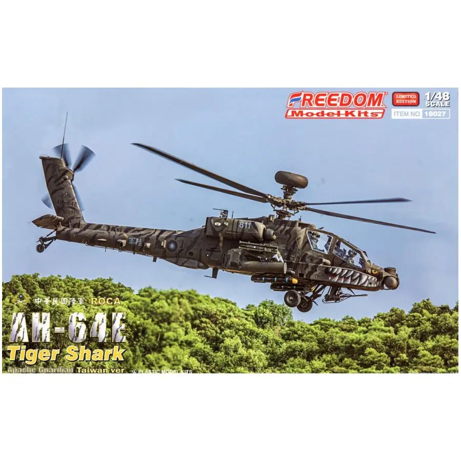 FREEDOM F18027 1/48 AH-64E Apache Guardian Attack Helicopter ROCA Tiger Shark Military Model Kit