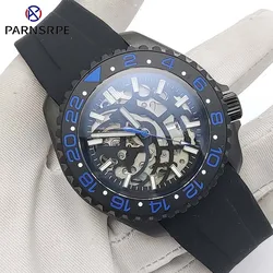 Men's AR Blue Film Sapphire Thickened Automatic Mechanical Black Brushed Case NH70 Movement Latest Skeleton Dial Watch