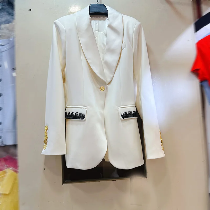 بدلة مصممة جديدة لعام 2025 بزر واحد وطية صدر السترة بلون نقي بقصة ضيقة للنساء