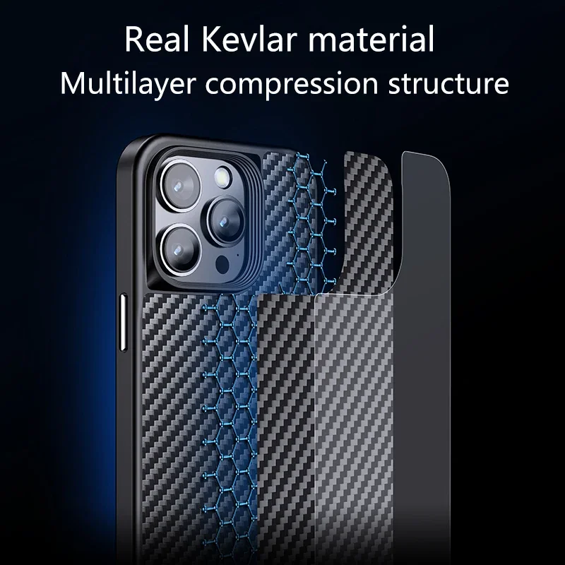 For iPhone 14 13 Pro Max Case Magnetic Real Kevlar +TPU Slim Anti-Slip Genuine Aramid Fiber Cover for iPhone 14 Pro IP 14 Plus