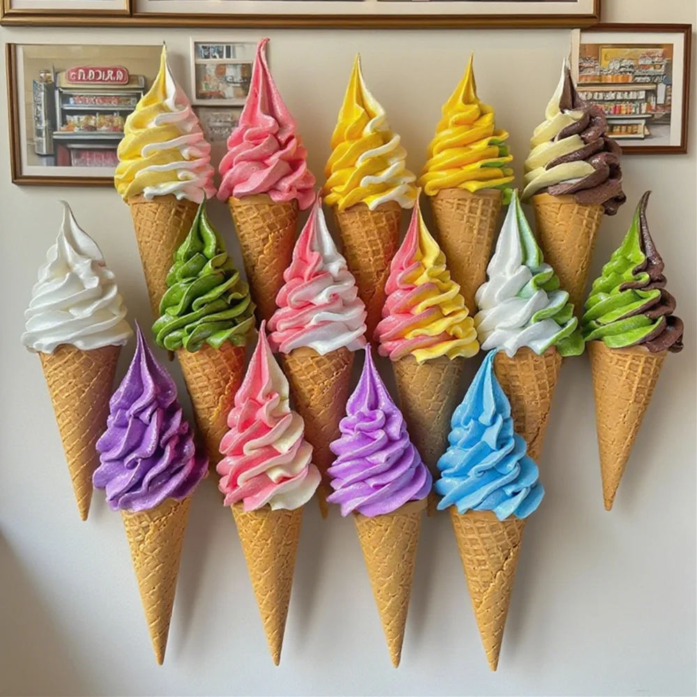 Simulação de plástico modelo de comida prop decoração cores duplas diy sorvete falso cone waffle 17cm 6.7 polegada display asmr vídeo mostrar