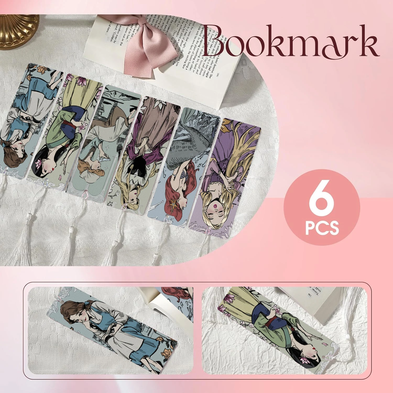 

6 PET printed bookmarks to add fun to reading, the perfect back-to-school gift for campus (random tassel color)
