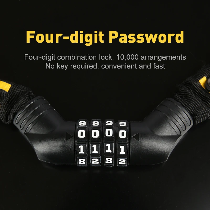 ULAC Bicycle 4 Digit Password Lock 1m/1.2m MTB Road Bike Anti-theft Steel Chain Lock Protable Safety Stable Cycling Padlock