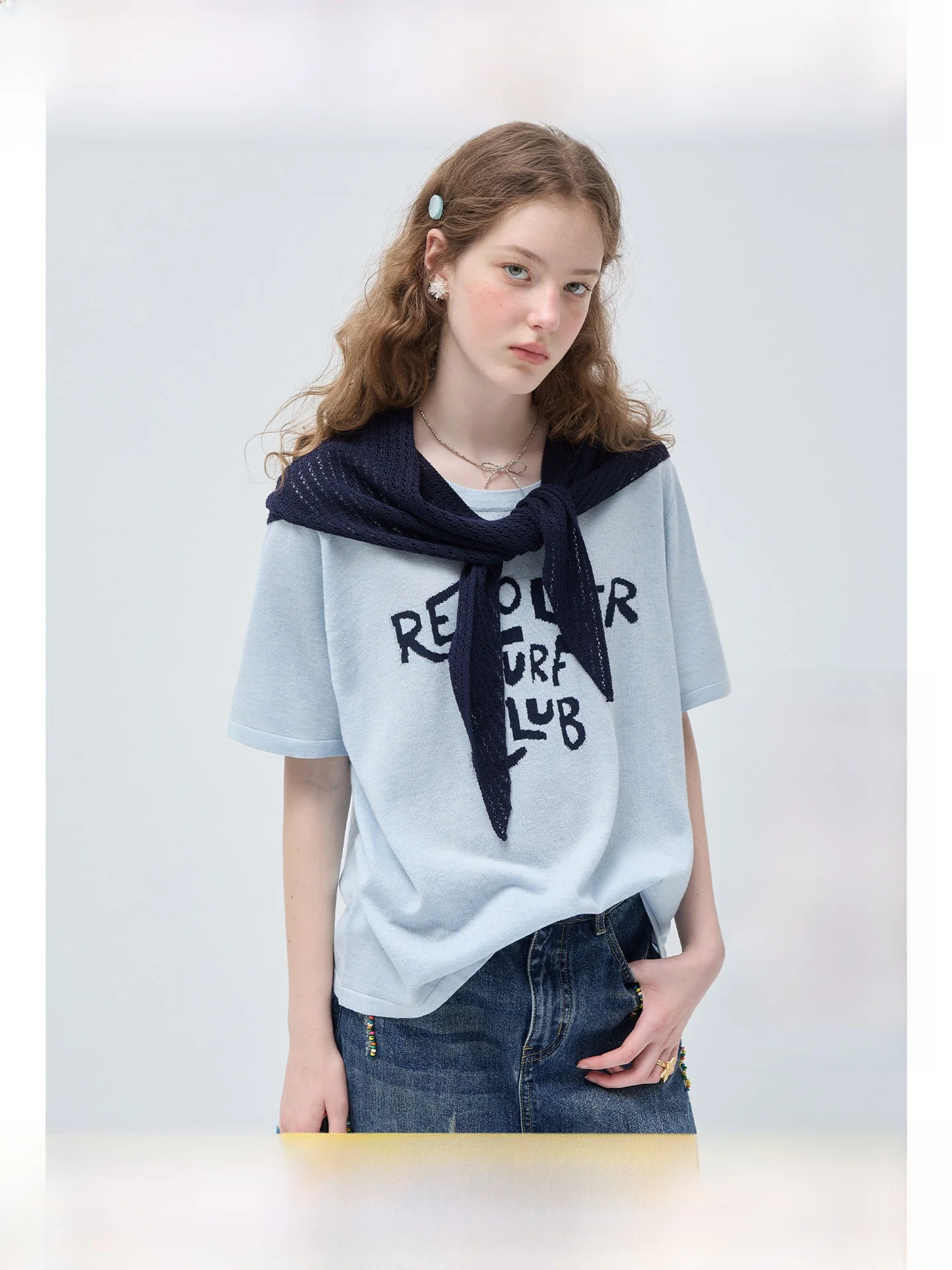 

Loose Woolen Knitted Casual Top round Neck Short Sleeve Summer Slimming plus Size Women's T-shirt Comfortable Breathable