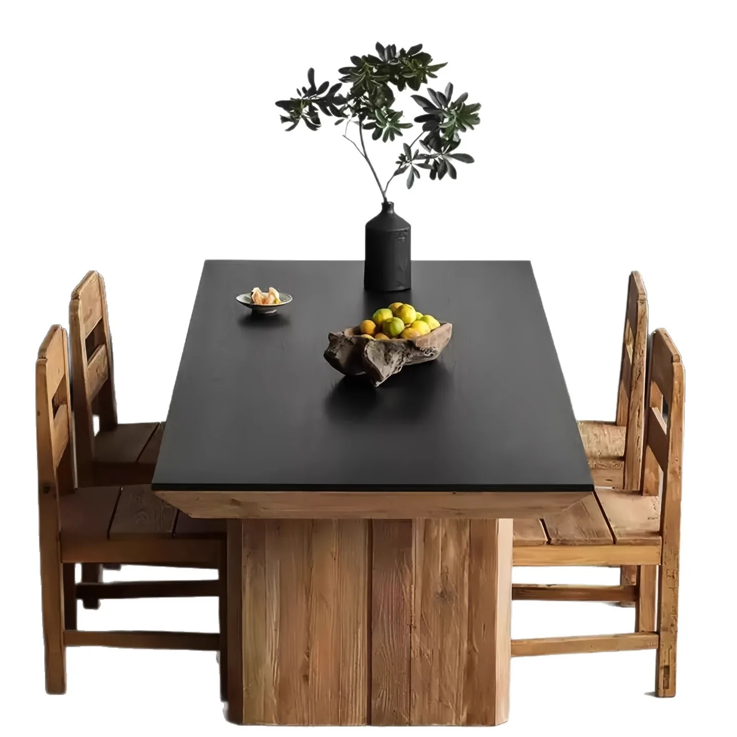 Wabi Sandy Wind Solid Wood Color Matching Dining Table Modern Simple Household Dining Table Middle Antique Rectangle Wor