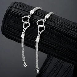 2 Pcs Set Love Heart Couple Bracelets for Women Men Silver Color Double Layer Matching Chain Bracelet Lover Jewelry Gift